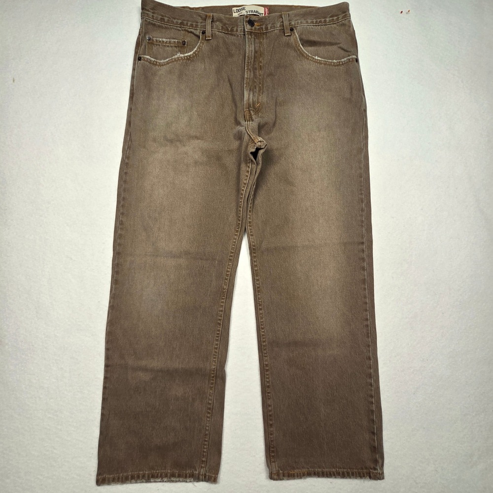 Vtg Levis 569 Y2K Baggy Loose Straight Jeans Faded 38x32 Brown Denim Distressed